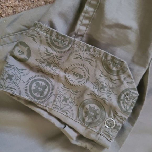 QUICKSILVER Olive Green Distressed  Button Front Shirt SZ XL Cotton Blend Kahk - Picture 4 of 9